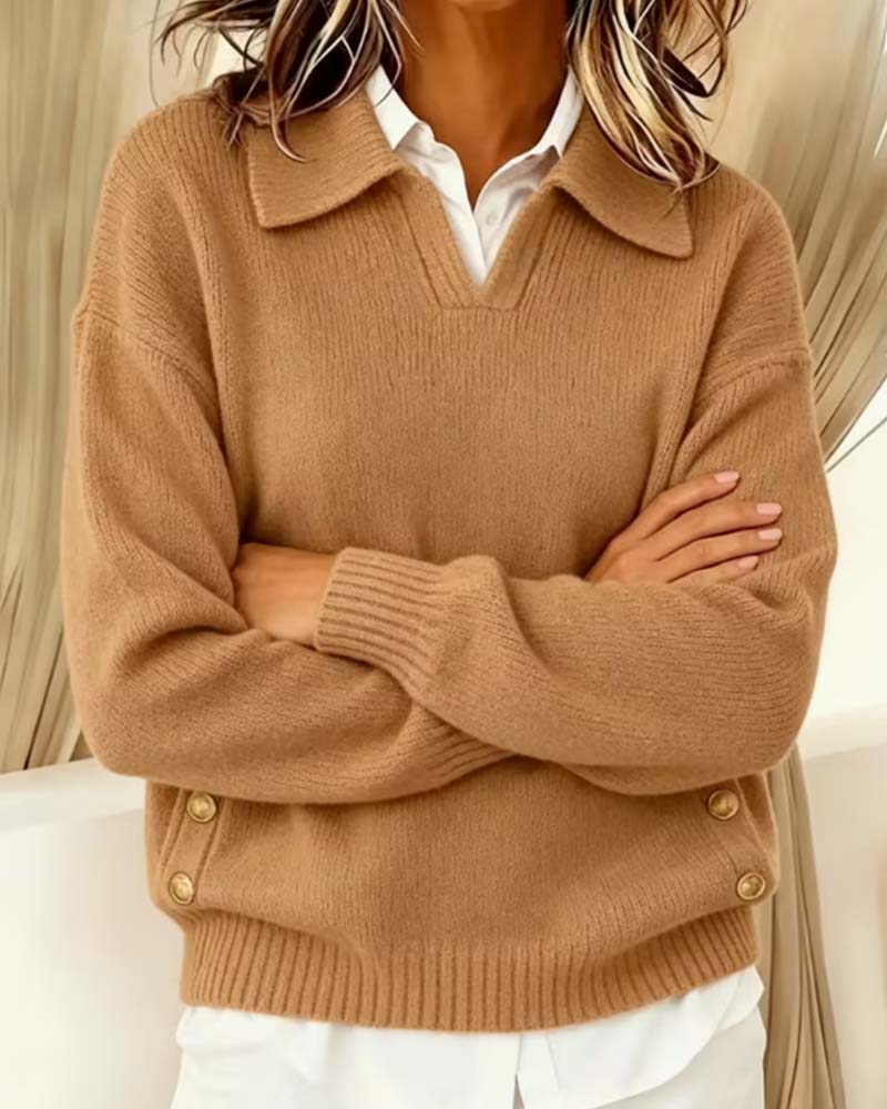 Damenpullover mit langen Ärmeln und klassischem Reverskragen