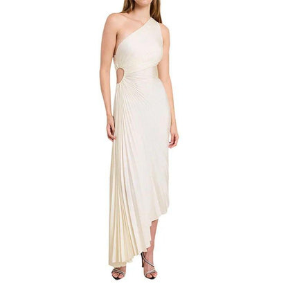 Asymmetrisches One-Shoulder-Glattfallenden Midi-Kleid aus Poly-Georgette