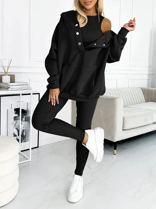 Damen Loungewear Set Langarmoberteil Elastischer Bund