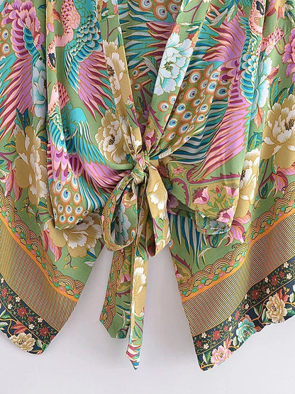 Damen Rayon Kurz Kimono mit Blumenmuster Strandüberwurf