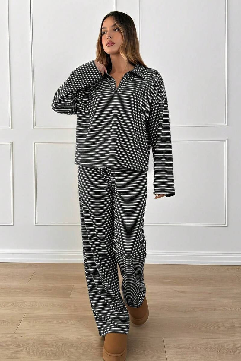 Damen Lounge Set mit Kragen und Kontraststreifen