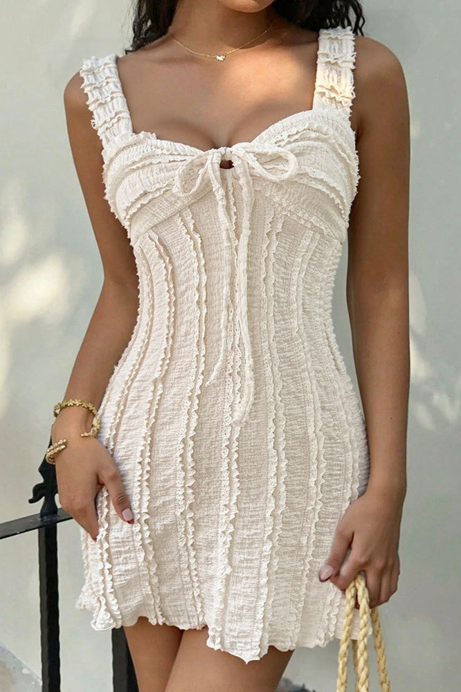 Damen Sommerkleid in Weiss mit verstellbaren Bindeträgern, Seitenansicht