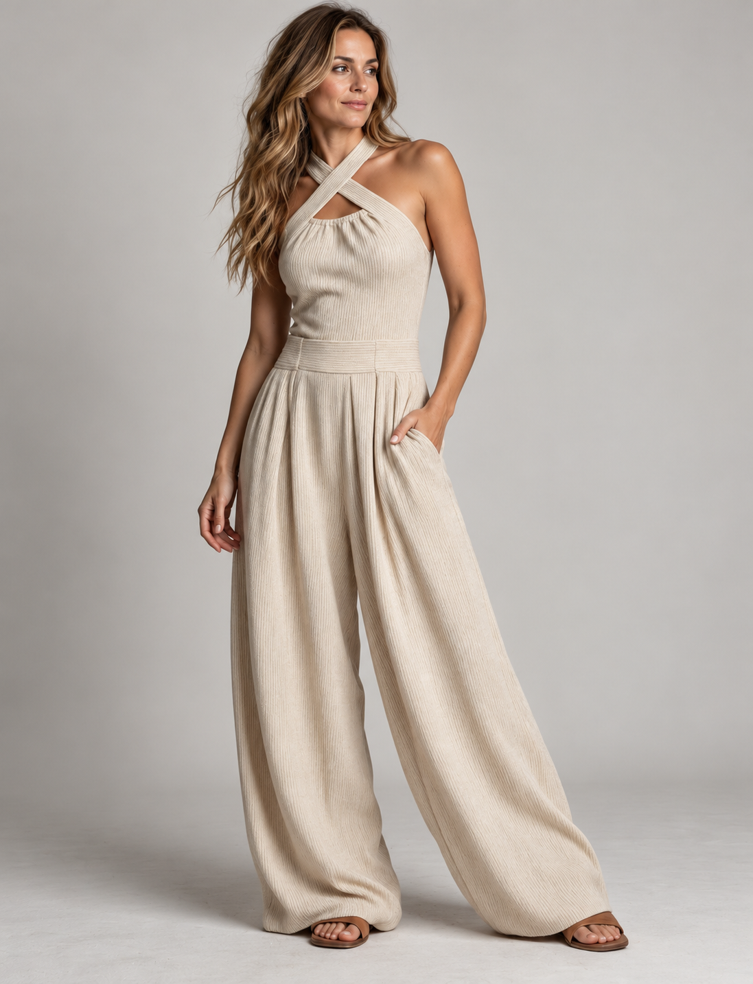Halterneck-Ausschnitt des modischen Damen-Jumpsuits