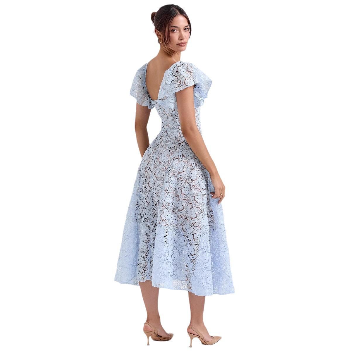 Spitzen-Midikleid Blau