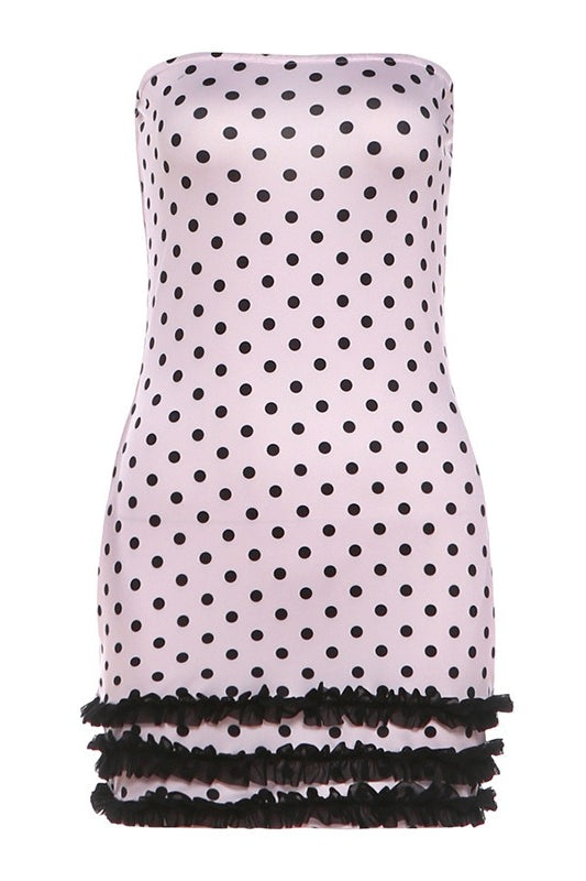 Seitenansicht vom gepunkteten Bodycon Mini Kleid für Damen