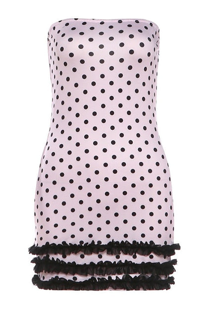 Seitenansicht vom gepunkteten Bodycon Mini Kleid für Damen