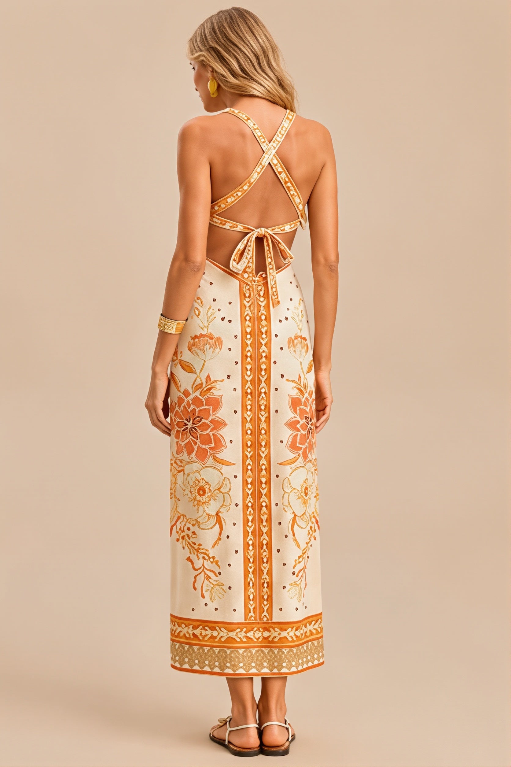 Damen Midikleid mit Blumenprint und Neckholder, Seitenansicht