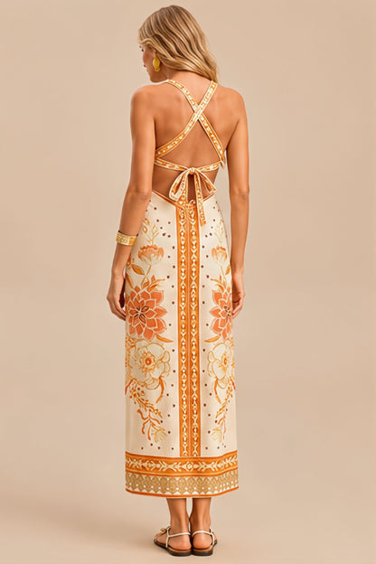 Damen Midikleid mit Blumenprint und Neckholder, Seitenansicht