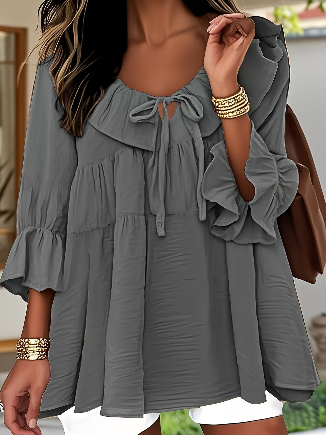 Elegante Bluse mit gerafftem Ausschnitt für Damen