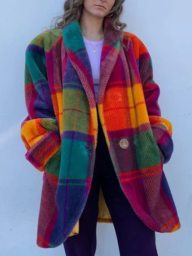 Bunte übergroße kariertes Jacke für Damen