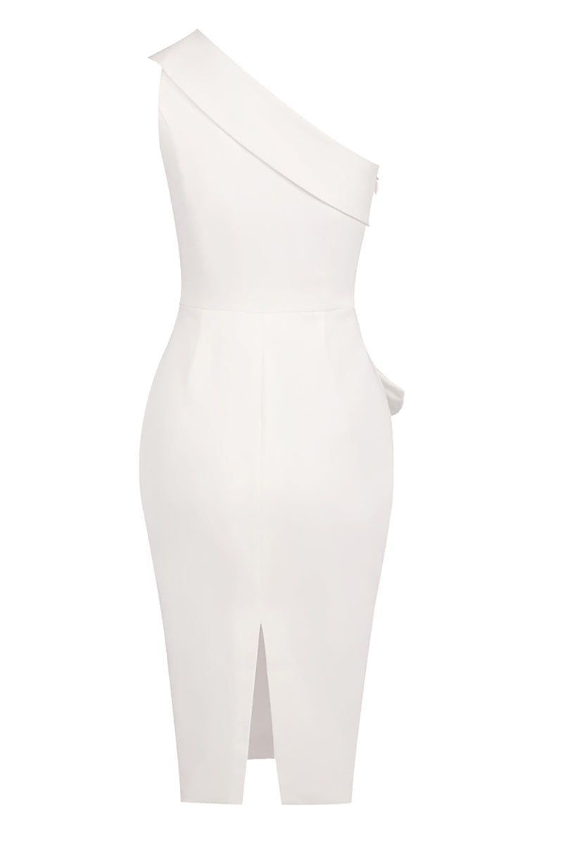 Weißes Midi-Kleid mit Schulterfreiem Rüschen-Design für Damen