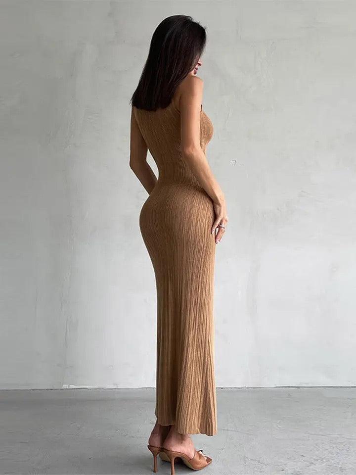 Weiches Strick-Rippen-Midikleid