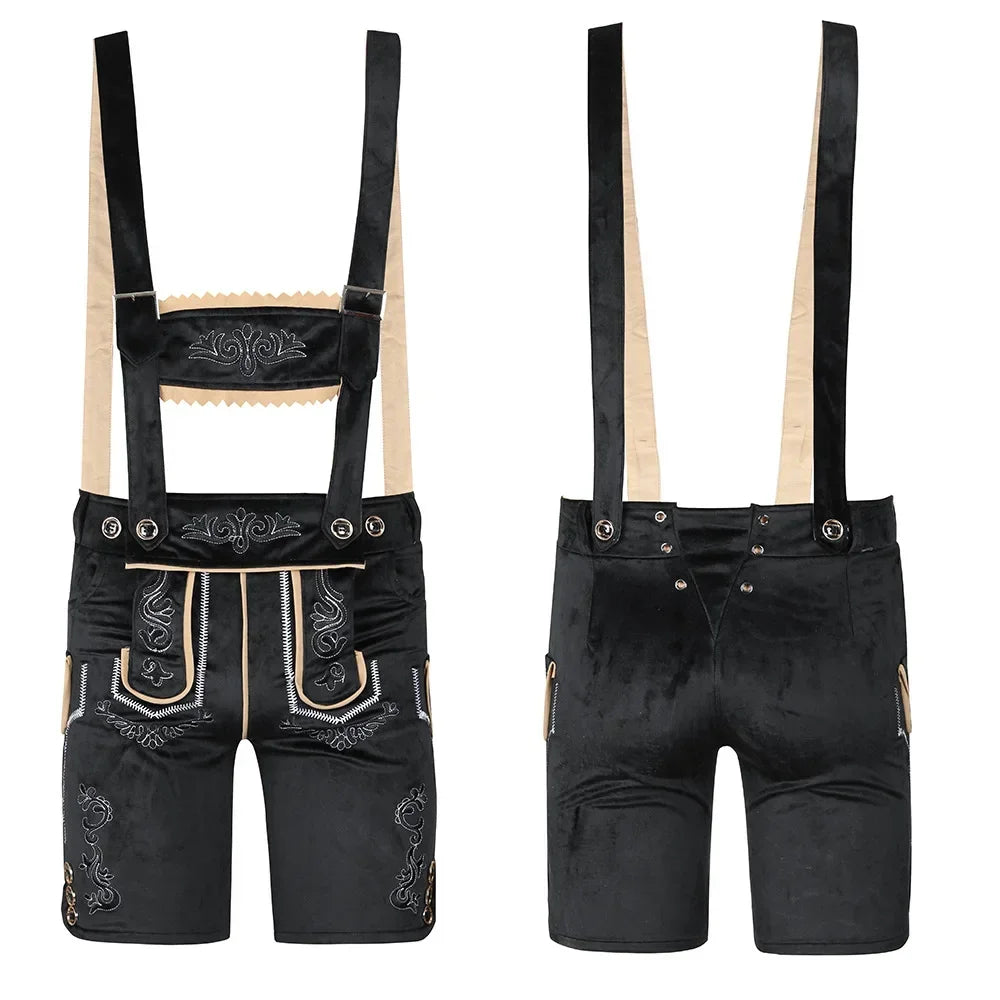 Lederhosen Kostüm in schwarz mit klassischen verstellbaren Hosenträgern