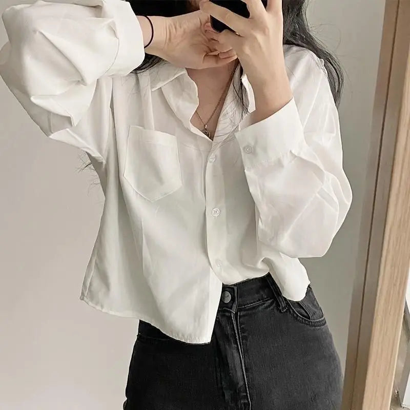 Damenlockere Baumwollbluse Ein-Knopf