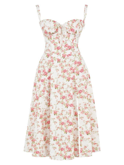 Blumiges Bustier-Midriff-Schnitt-Bodycon-Kleid