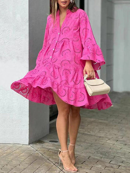 A-Linien Minikleid mit V-Ausschnitt und ausgestellten Ärmeln