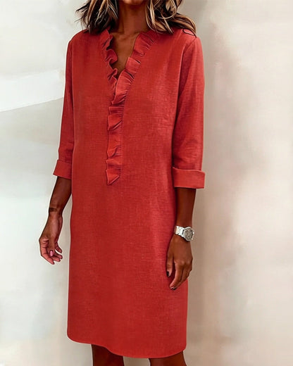 Luftiges Leinenmischgewebe Kleid mit Rüschensaum