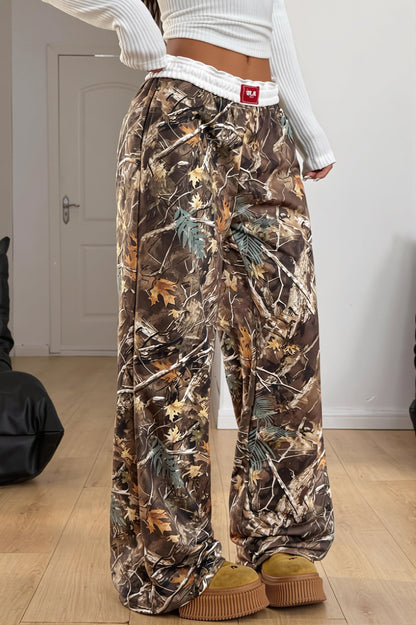 Weite Damenhose mit Farbblock-Print und weitem Bein