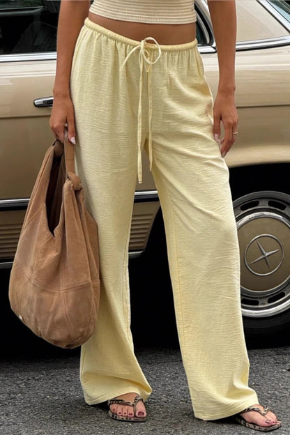 Damen Wide Leg Hose Mit Tunnelzug Und Taschen