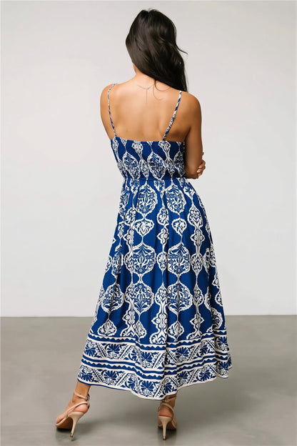 Rückenansicht vom Damen Maxi Slipkleid mit floralem Print