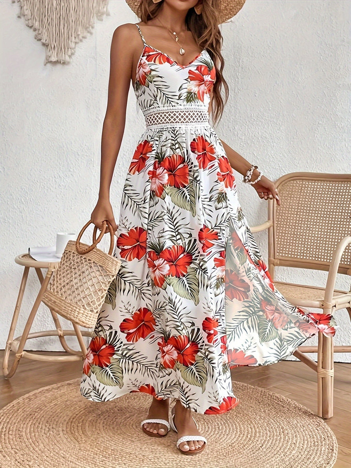 Damen-Maxikleid mit Blumenprint in voller Länge