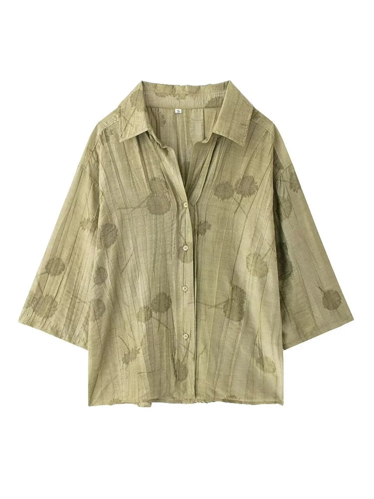 Damen Jacquard Zweiteiler Shirt und Weite-Hosen Set