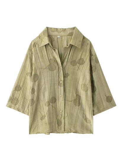 Damen Jacquard Zweiteiler Shirt und Weite-Hosen Set