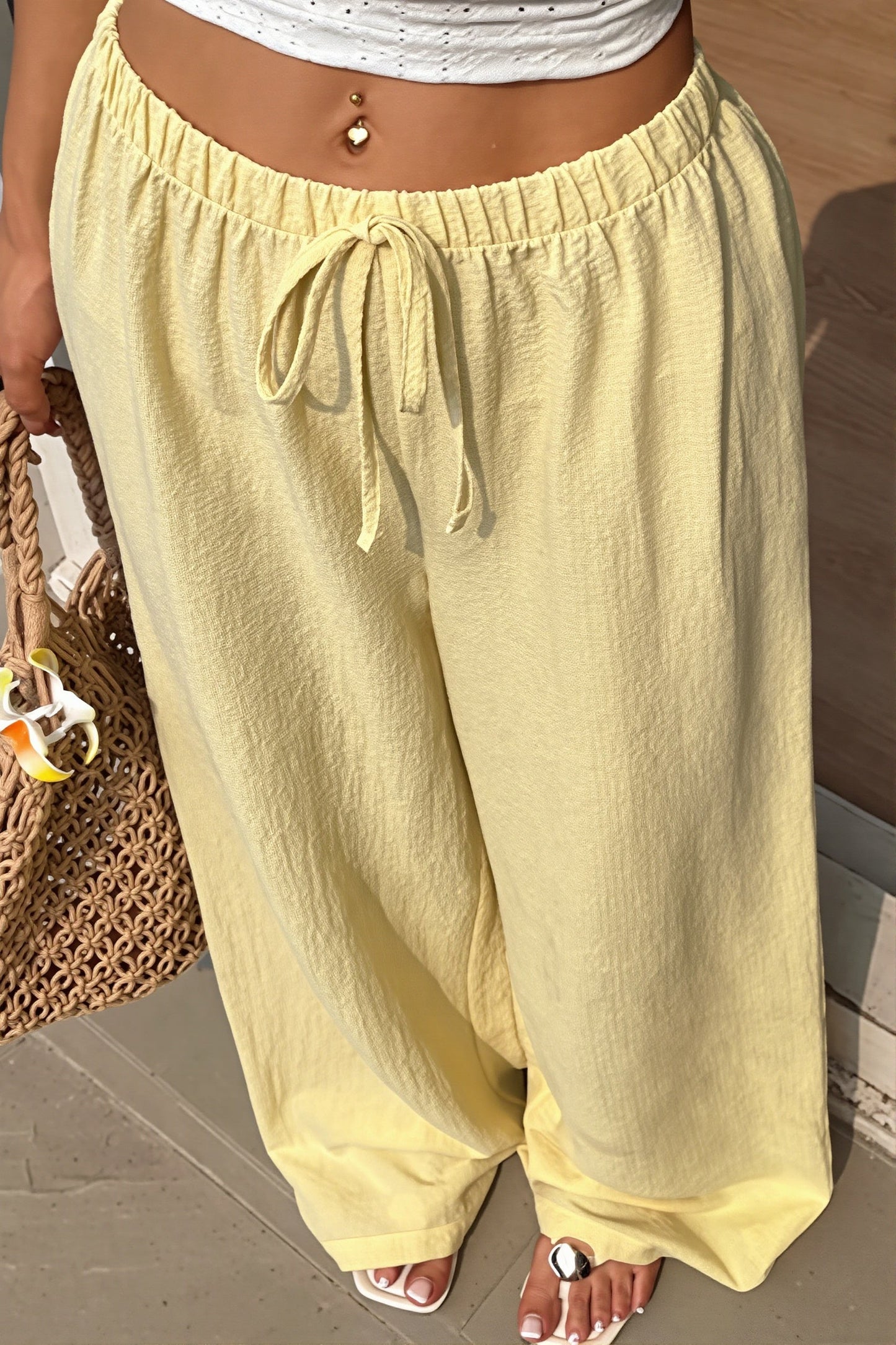 Damen Wide-Leg-Hose in Uni mit hoher Taille, Seitenansicht