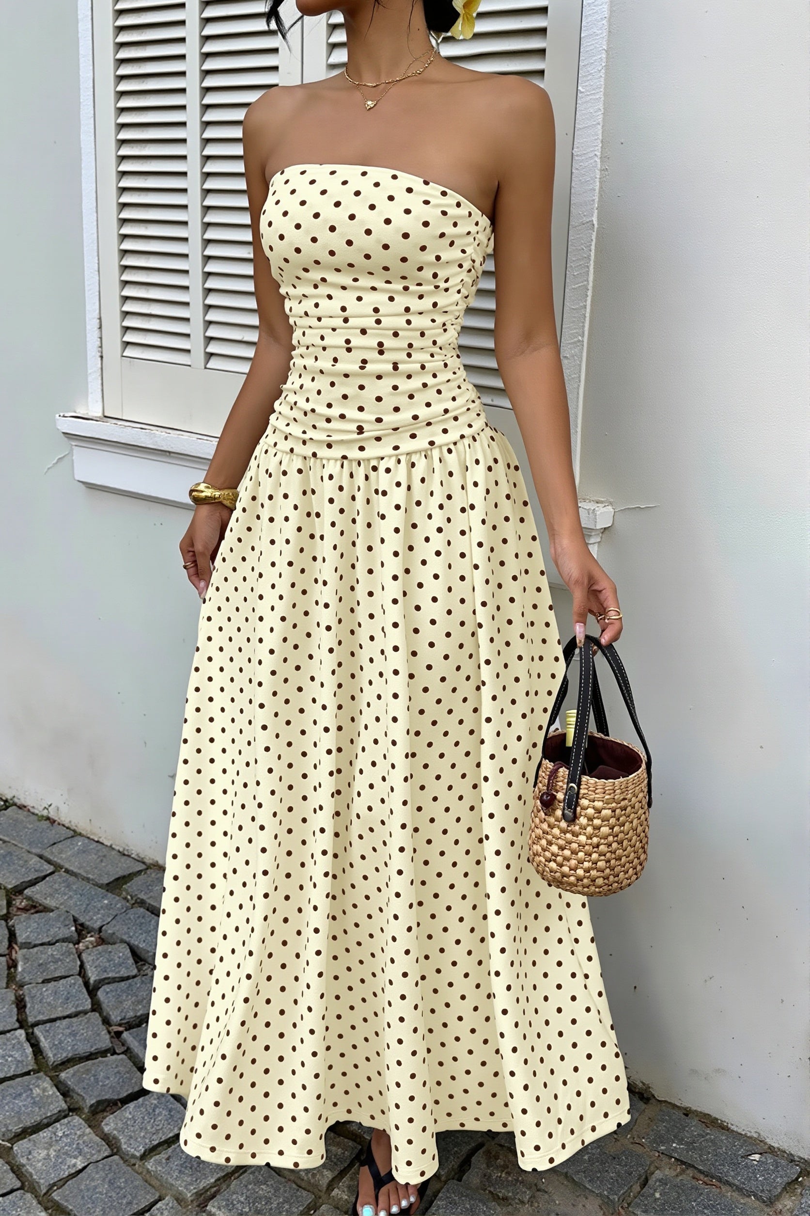 Damen Maxi Kleid mit Polka Dots in Rückansicht