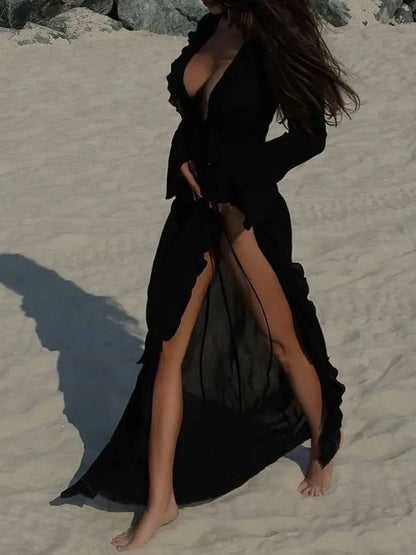 Gerafftes Langarm-Überwurfkleid für Damen