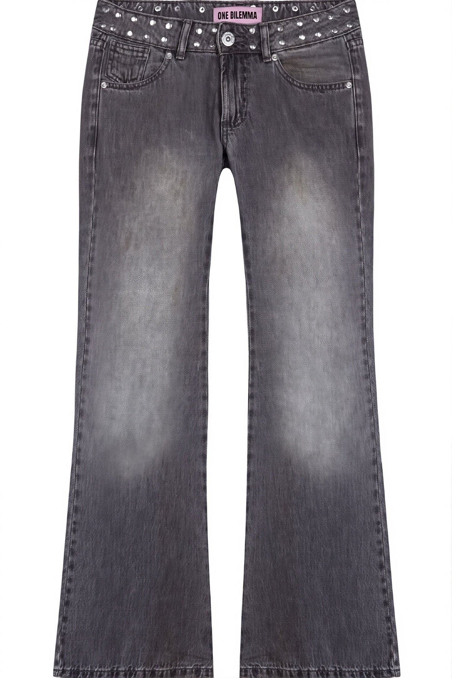 Detailaufnahme der Damen Wide Leg Jeans mit Patchwork und weitem Bein