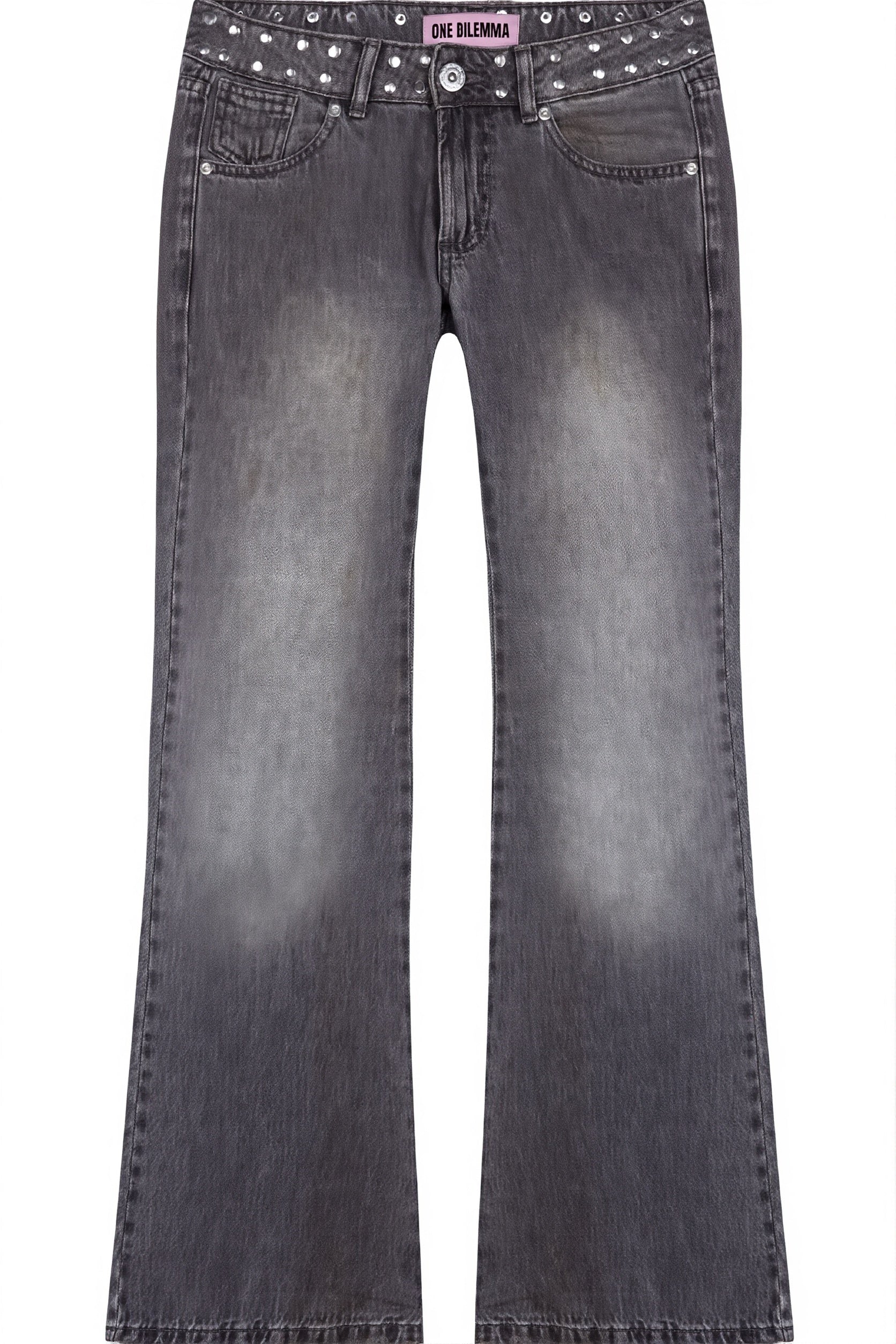 Detailaufnahme der Damen Wide Leg Jeans mit Patchwork und weitem Bein