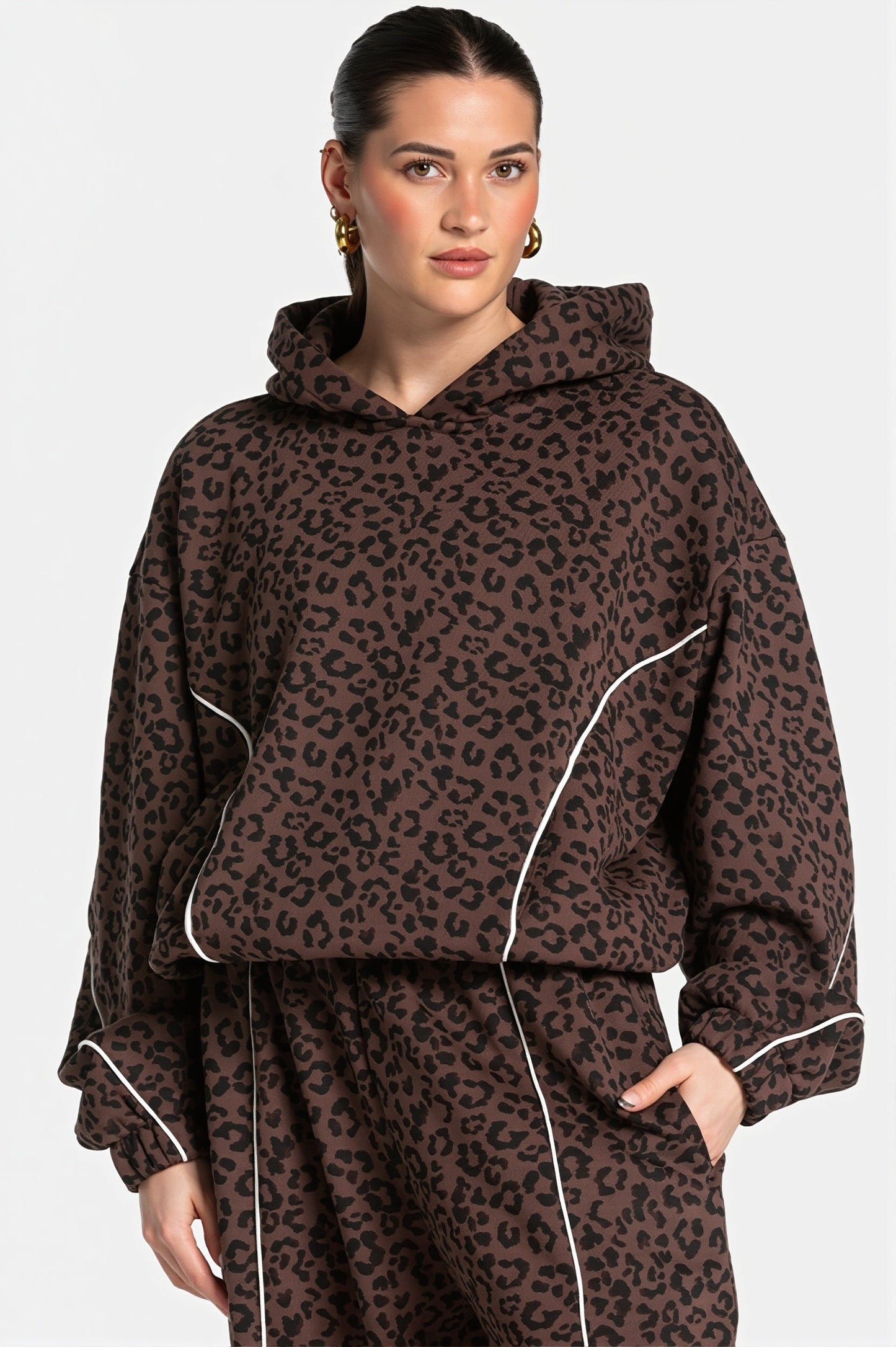 Damen Leopardenmuster Hoodie Zweiteiler