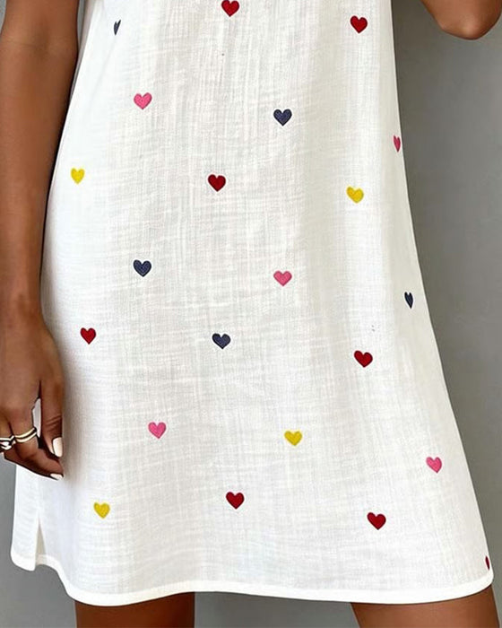 Buntes Herzmuster V-Ausschnitt Kleid