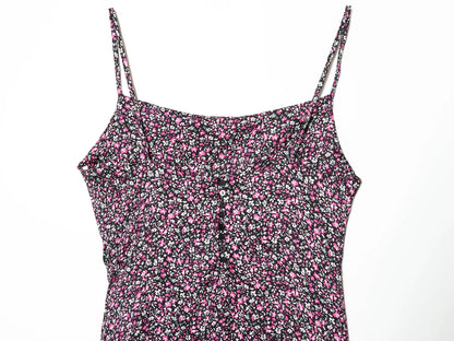 Damen V-Ausschnitt Blumiger Chiffon Unterkleid Ärmelloses Sommerkleid