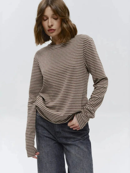 Damen Langarm-T-Shirt aus Baumwolle mit Streifenmuster