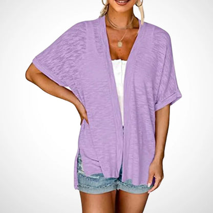 Stilvoller Strickcardigan mit kurzen Ärmeln und offenem Schnittdesign
