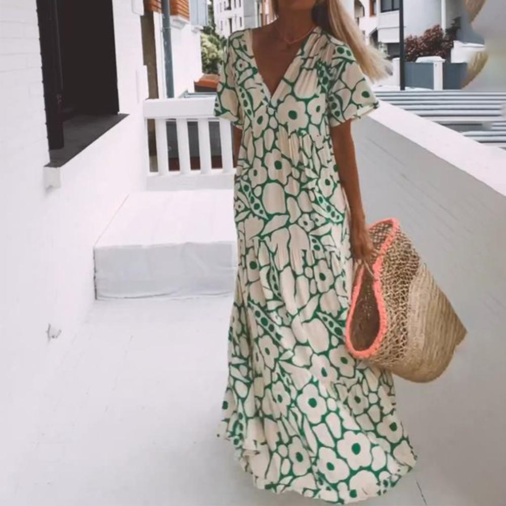 Bequemes Maxikleid mit kurzen Ärmeln für Damen