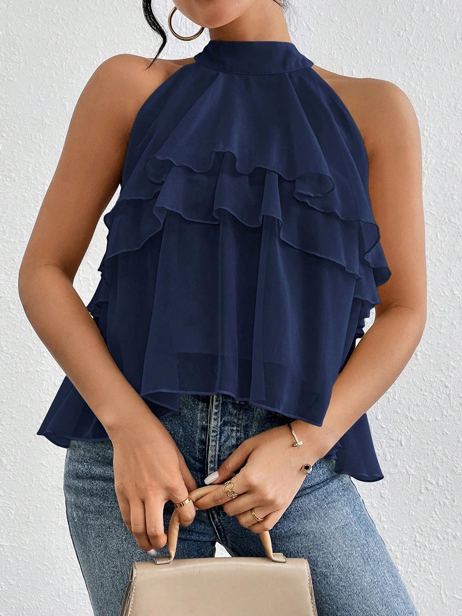Damen Tanktop Mit Halterneck Und Volantdetail