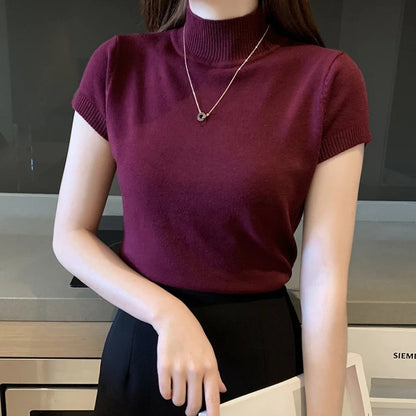 Damen T-Shirt mit Stretch, Stehkragen und lockerer Passform