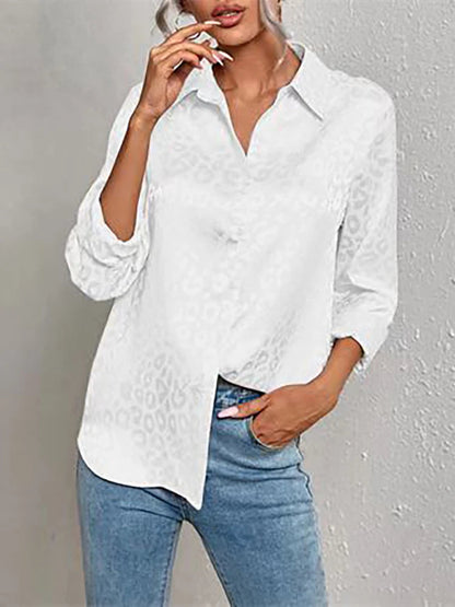 Damen Oversize Jacquard Bluse mit Leopardenmuster