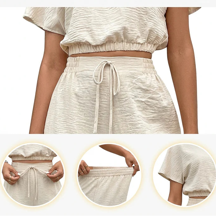 Legeres Crop-Top und lange Hose Set für Damen