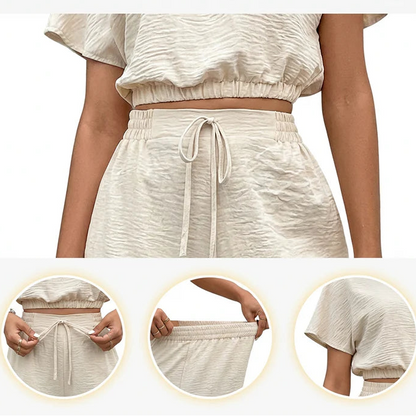 Legeres Crop-Top und lange Hose Set für Damen