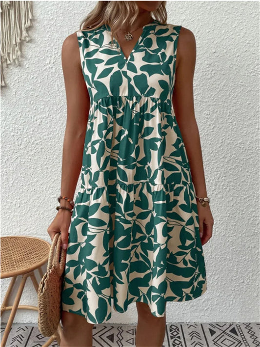 Damen Sommerkleid mit Blumenmuster und V-Ausschnitt