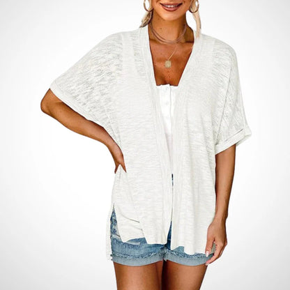 Stilvoller Strickcardigan mit kurzen Ärmeln und offenem Schnittdesign