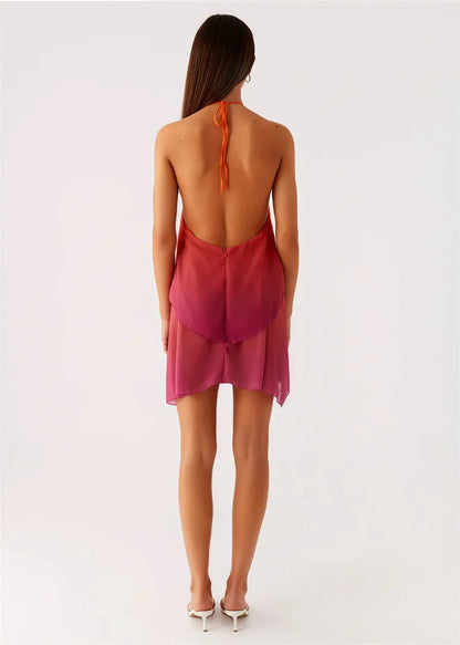 Rosa Farbverlauf Mini Kleid mit Rüschensaum