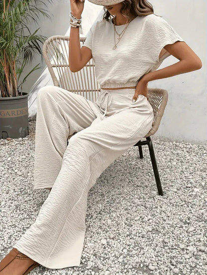 Legeres Crop-Top und lange Hose Set für Damen