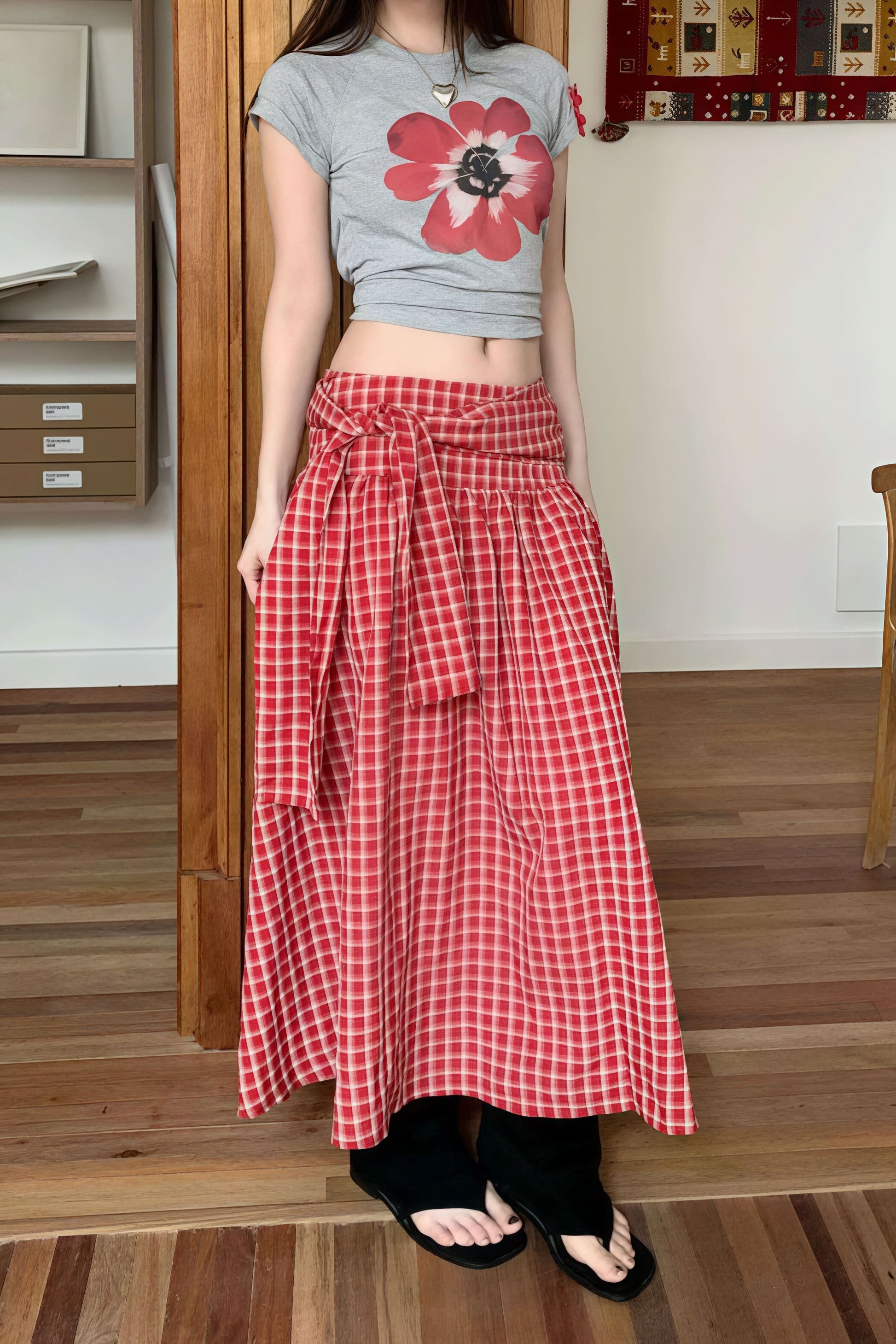 Midi-Rock für Damen mit lockerem Schnitt und Karomuster
