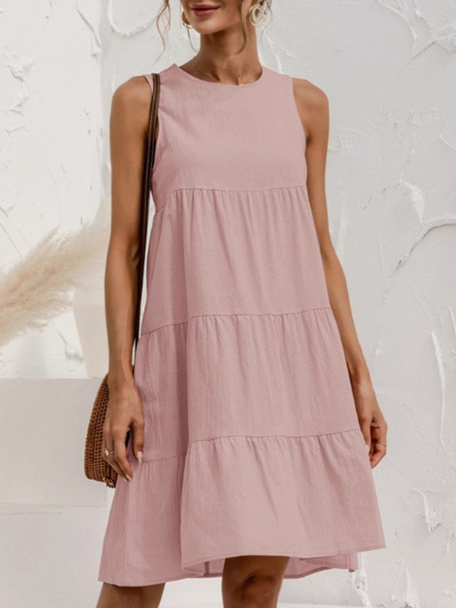 Plissiertes ärmelloses Damen Minikleid in uni mit lockerem Schnitt