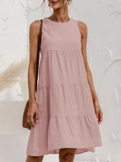 Plissiertes ärmelloses Damen Minikleid in uni mit lockerem Schnitt